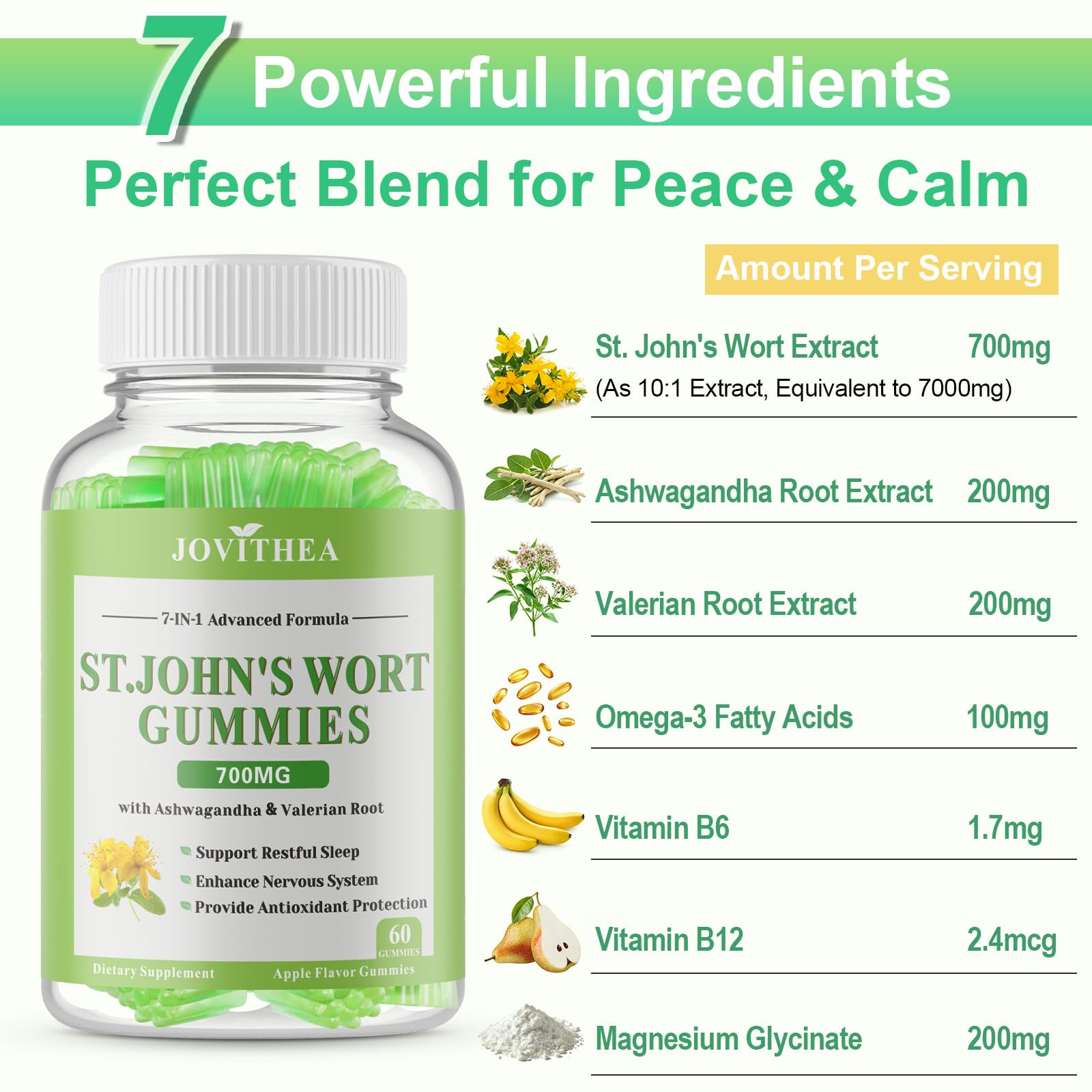 JOVITHEA St Johns Wort 700mg vegan gummies side label showing ingredients