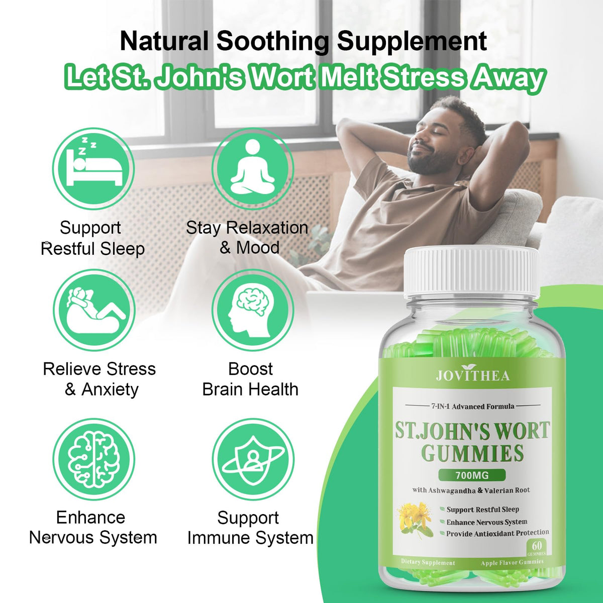 Two bottles of JOVITHEA apple flavored herbal supplement for relaxation