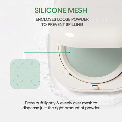 Laneige matte finishing powder packaging texture showing ultra fine white particles