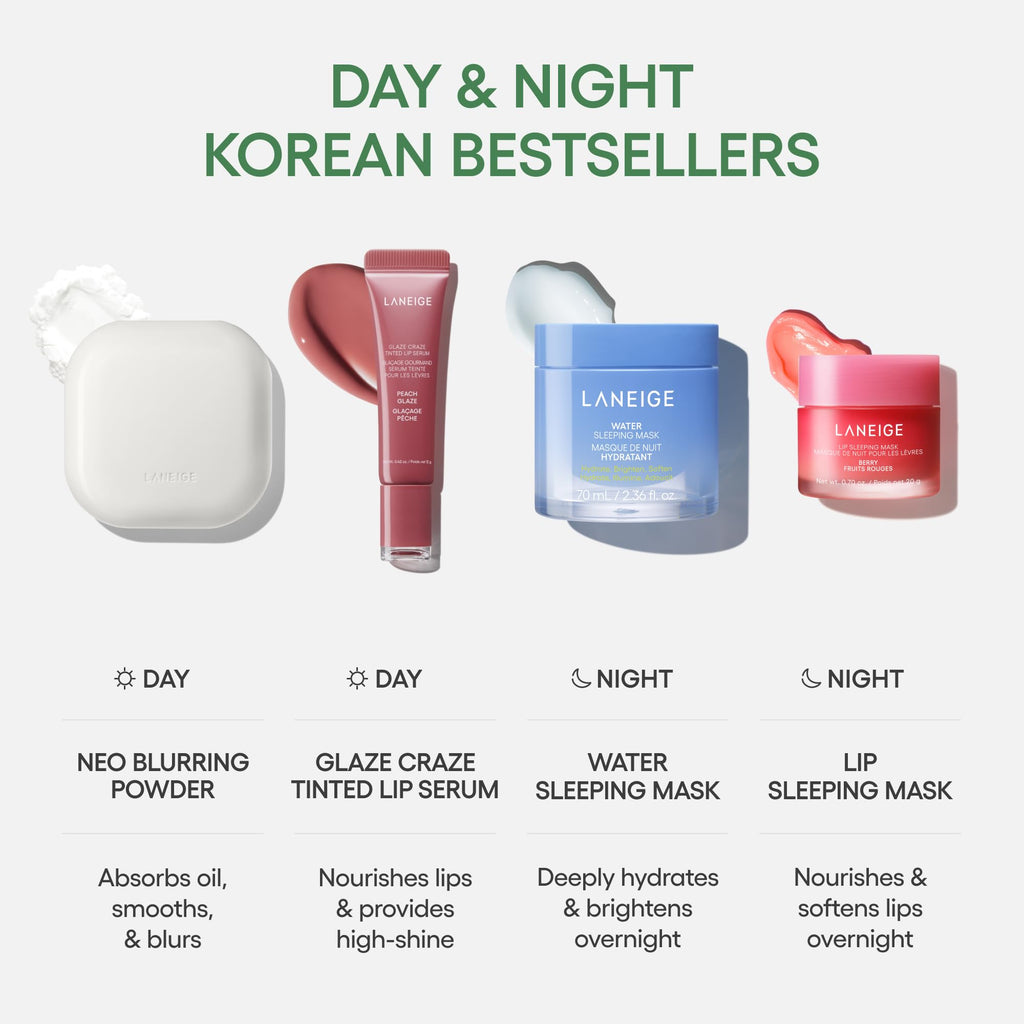Laneige Neo Essential Blurring Finish Powder lifestyle flat lay