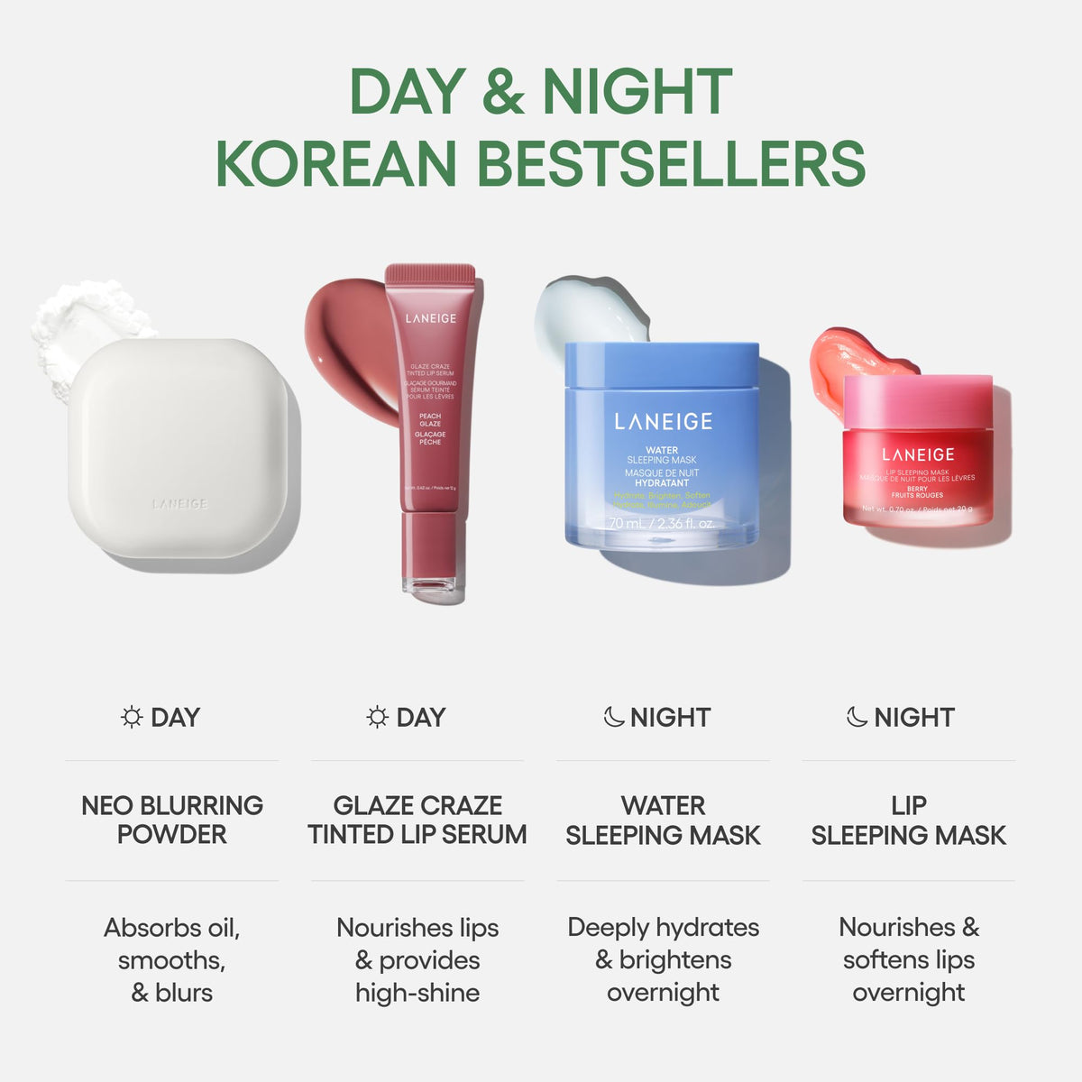 Laneige Neo Essential Blurring Finish Powder lifestyle flat lay
