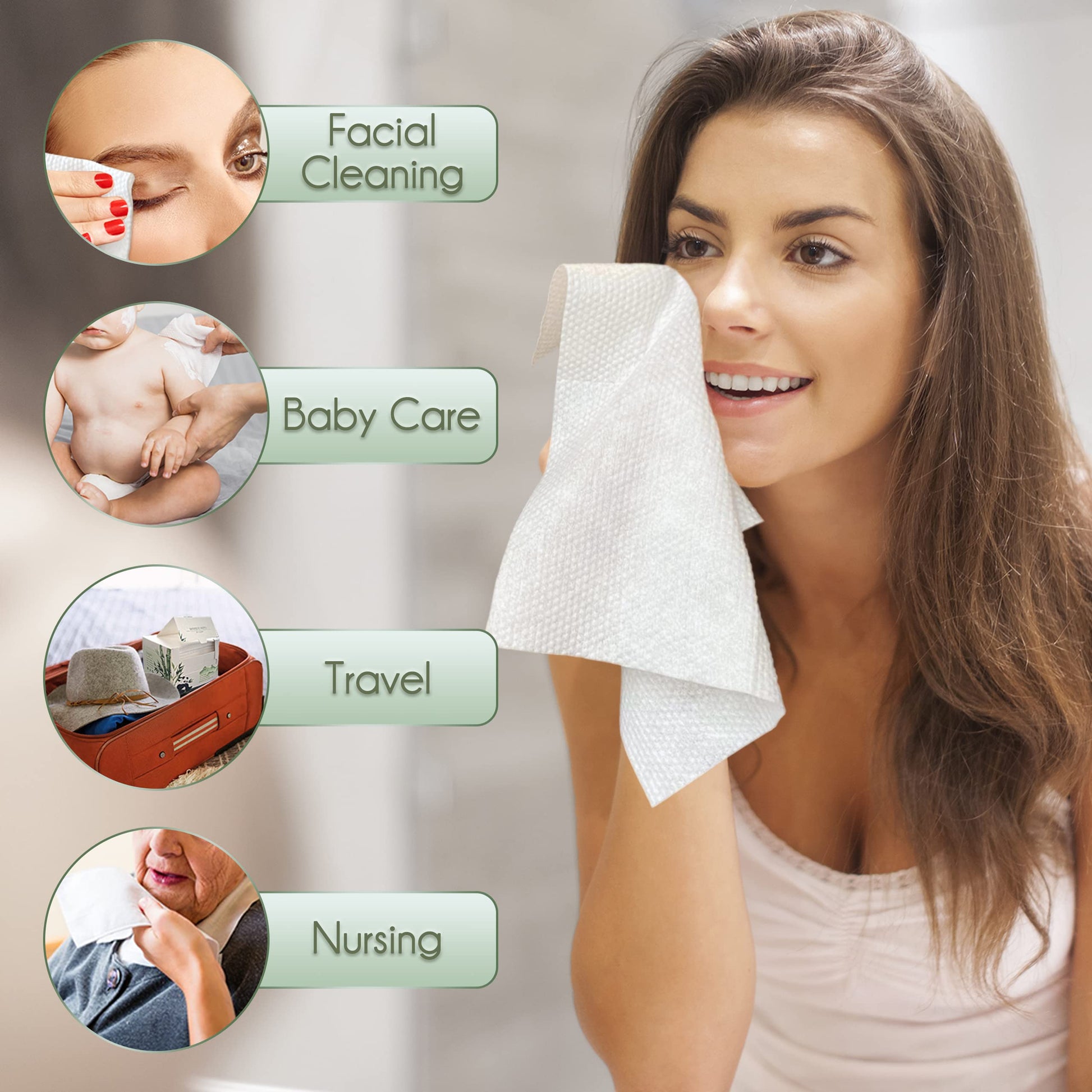 Packaging showing 60 count bamboo viscose disposable towels