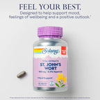Close up of the non-GMO and vegan certification stamps on the back of the Solaray St Johns Wort bottle.