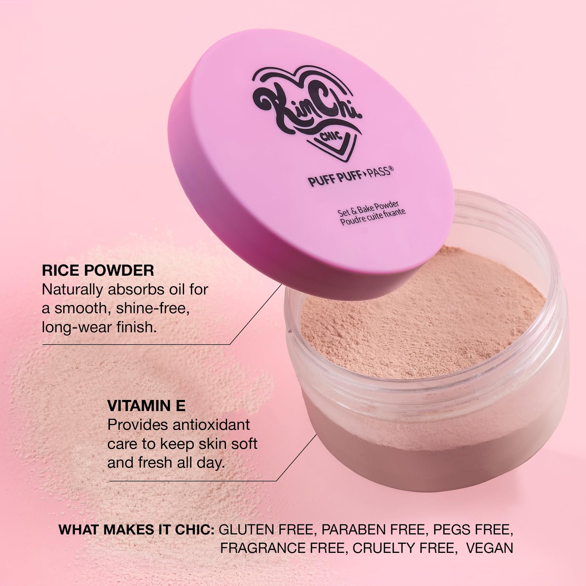 KimChi Chic Beauty loose face powder applied on skin