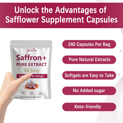 Yalei saffron extract 240 vegan softgels supplement facts panel.