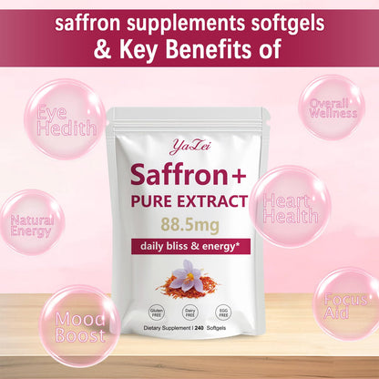 Gluten-free and non-GMO clean label certification on Yalei saffron bottle.