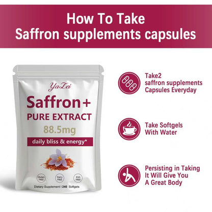 Authentic USA imported Yalei saffron capsules lifestyle display.