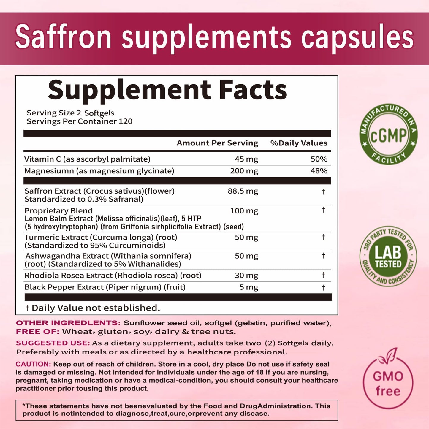 Yalei saffron extract daily wellness and emotional balance softgels storage bottle.