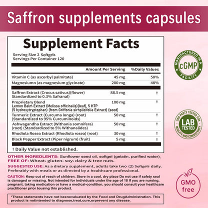 Yalei saffron extract daily wellness and emotional balance softgels storage bottle.