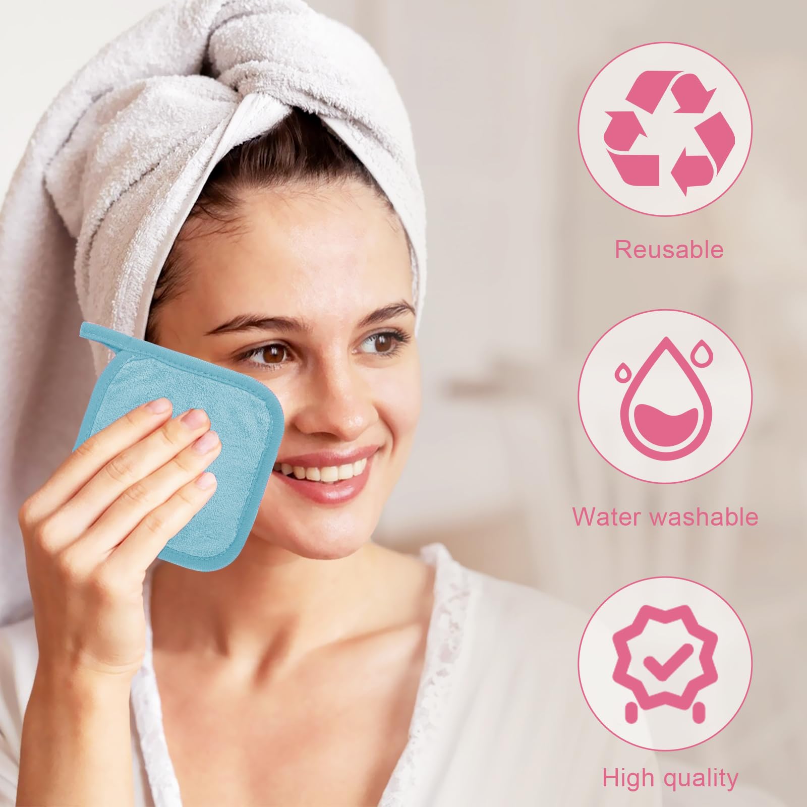 Person using Puomue microfiber cloth for facial cleansing