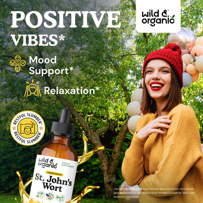 Wild & Organic St Johns Wort liquid drops supplement label showing ingredients