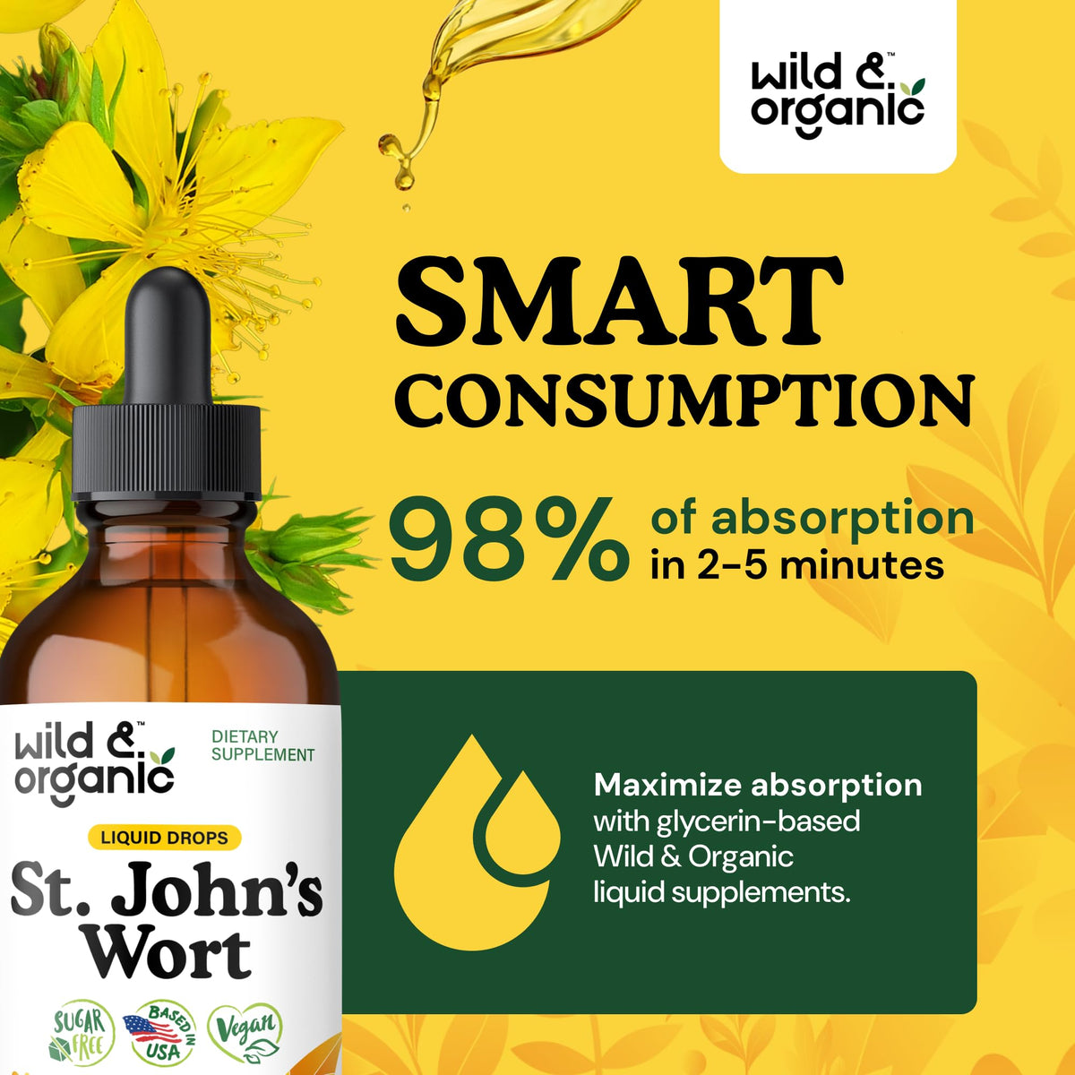 Vegan and non GMO St Johns Wort extract four fluid ounces bottle
