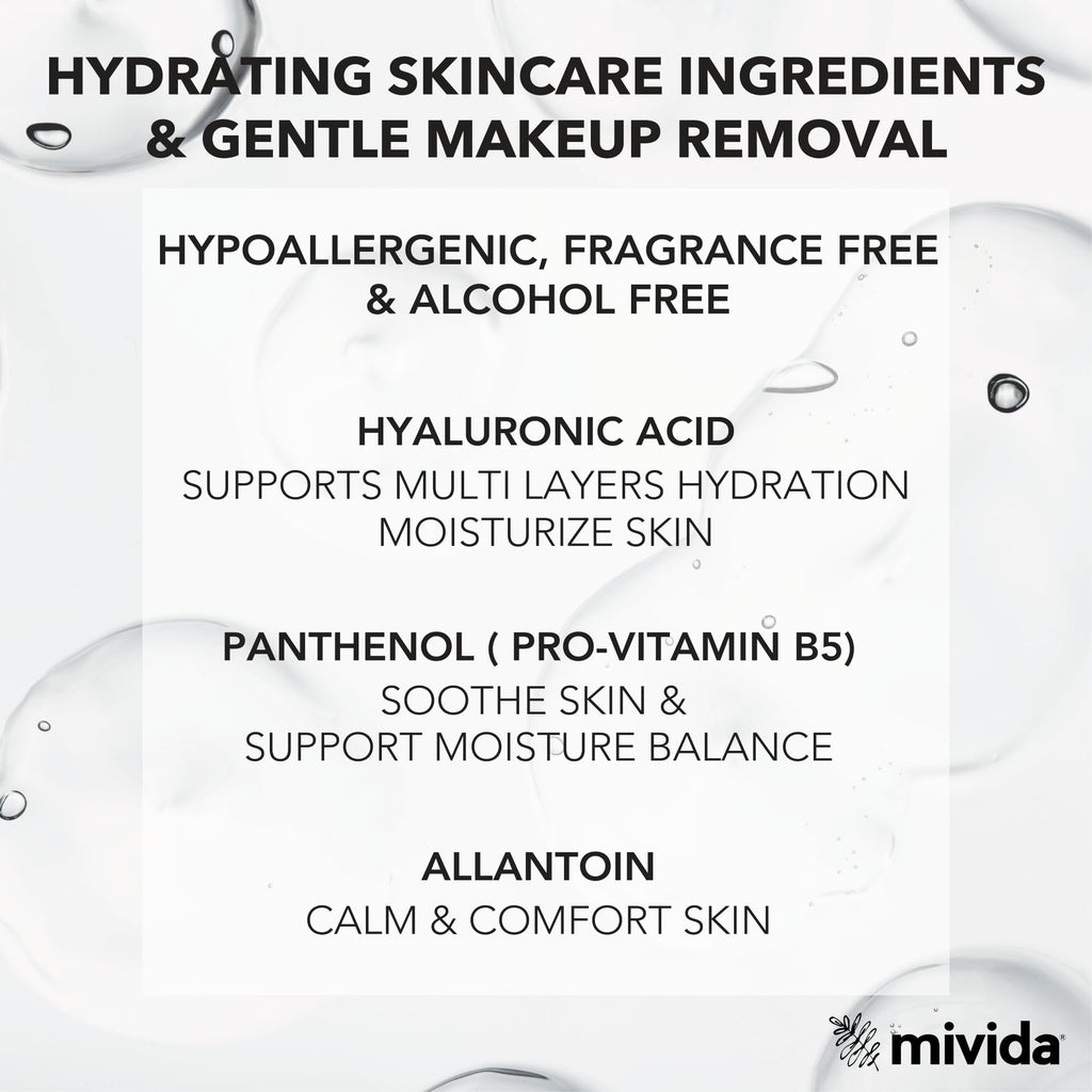 Mivida hydrating makeup cleansing towelettes back ingredient label