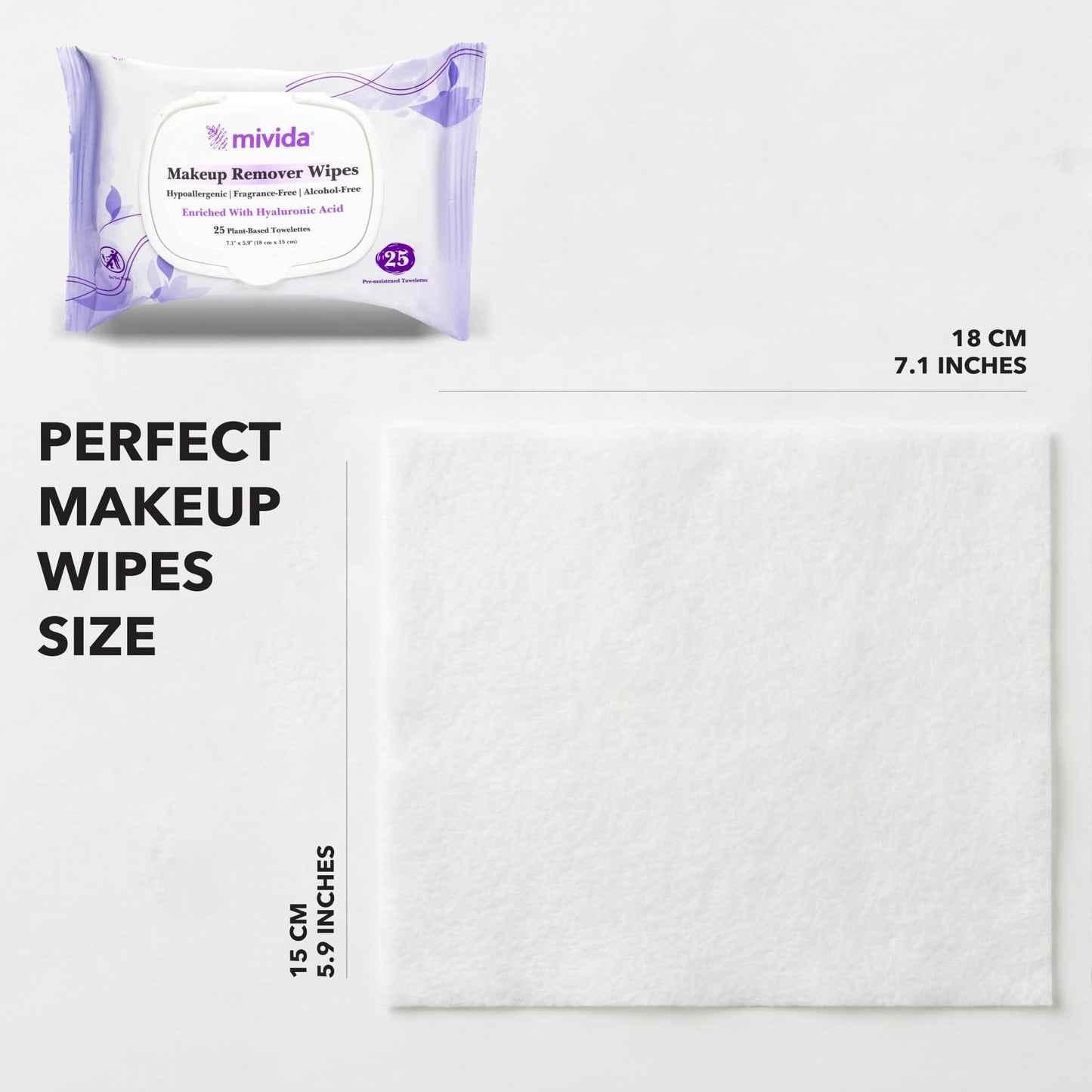 Detailed product label of Mivida hyaluronic acid facial wipes