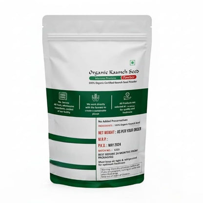 Natural Kaunch Seed powder texture showing fine herbal churna properties for dietary health routines.