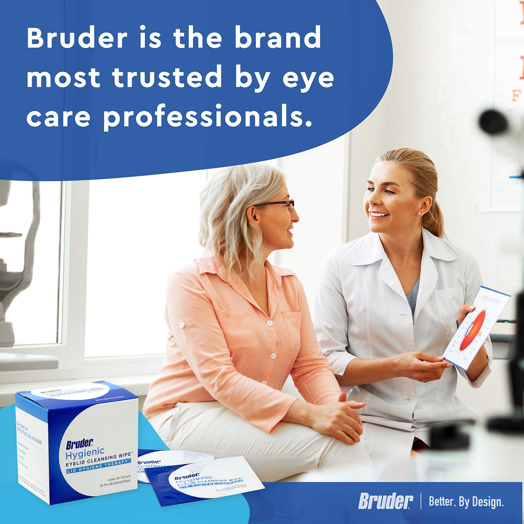 Bruder dry eye relief wipes box next to individual sachets