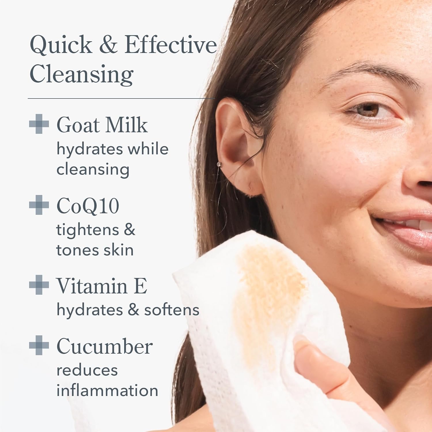Close up of Beekman 1802 goat milk facial cleansing wipes packet
