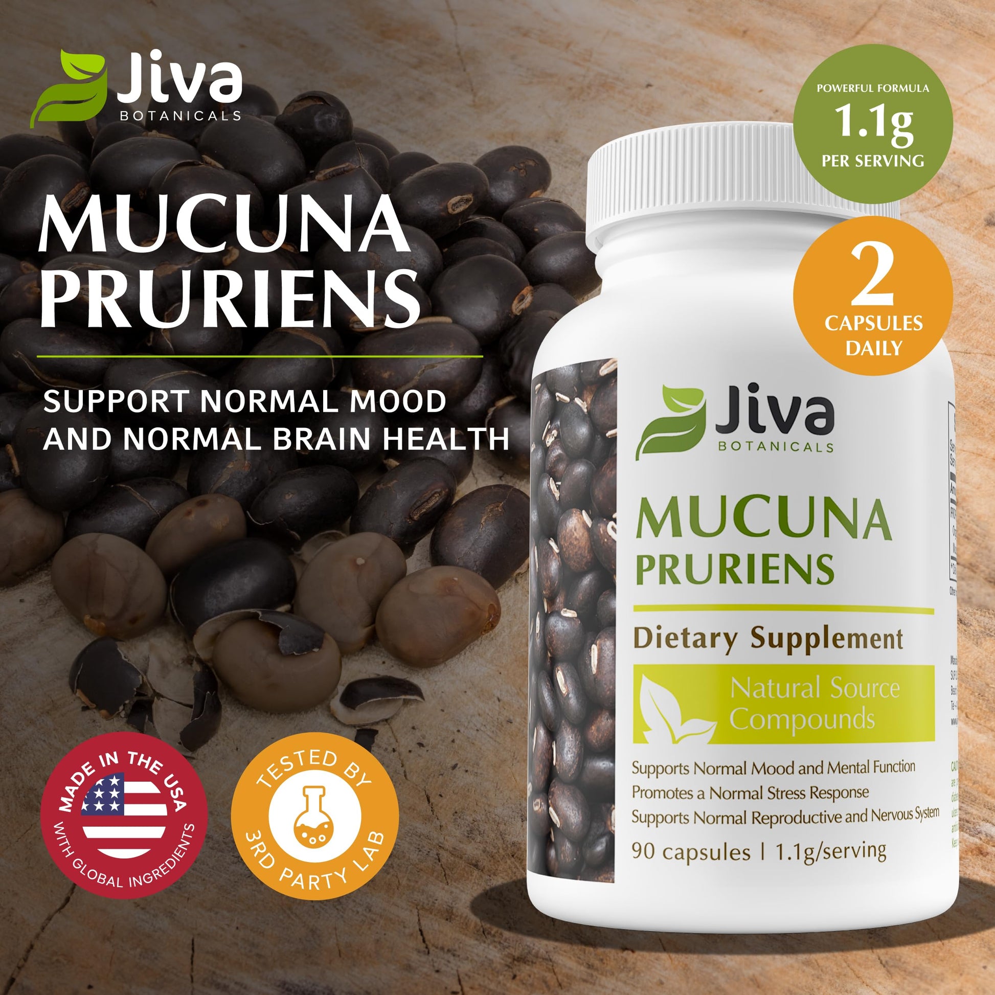 Jiva Botanicals velvet bean extract supplement facts panel
