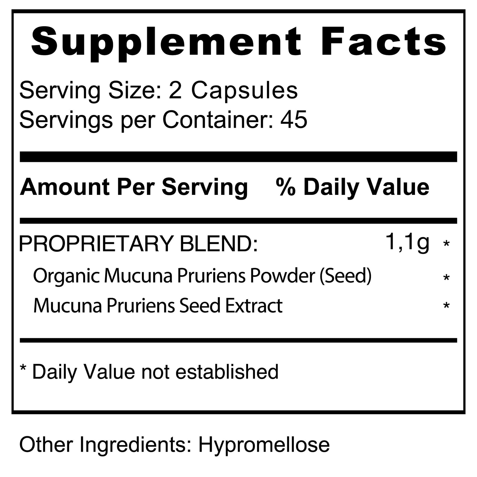 Side view of Jiva Botanicals Mucuna Pruriens herbal dietary supplement