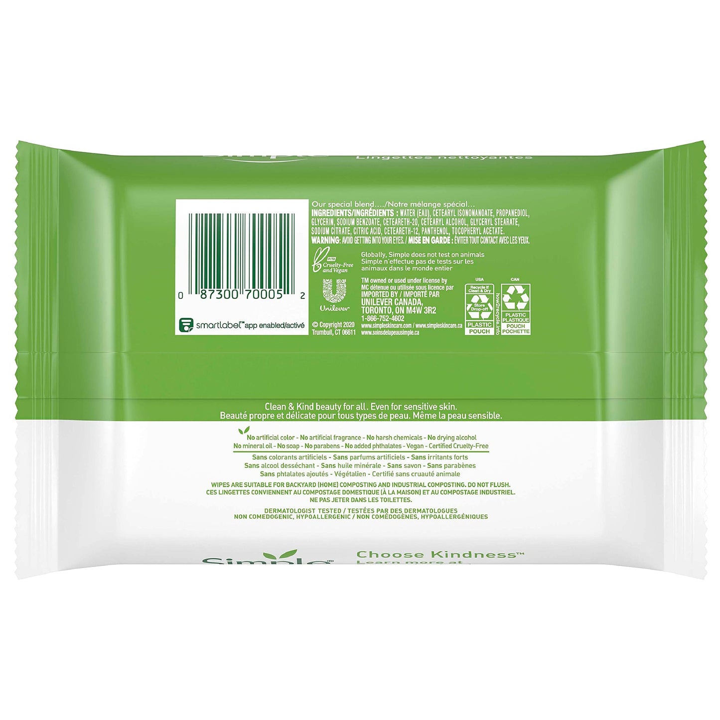Simple Kind To Skin facial wipes packaging details