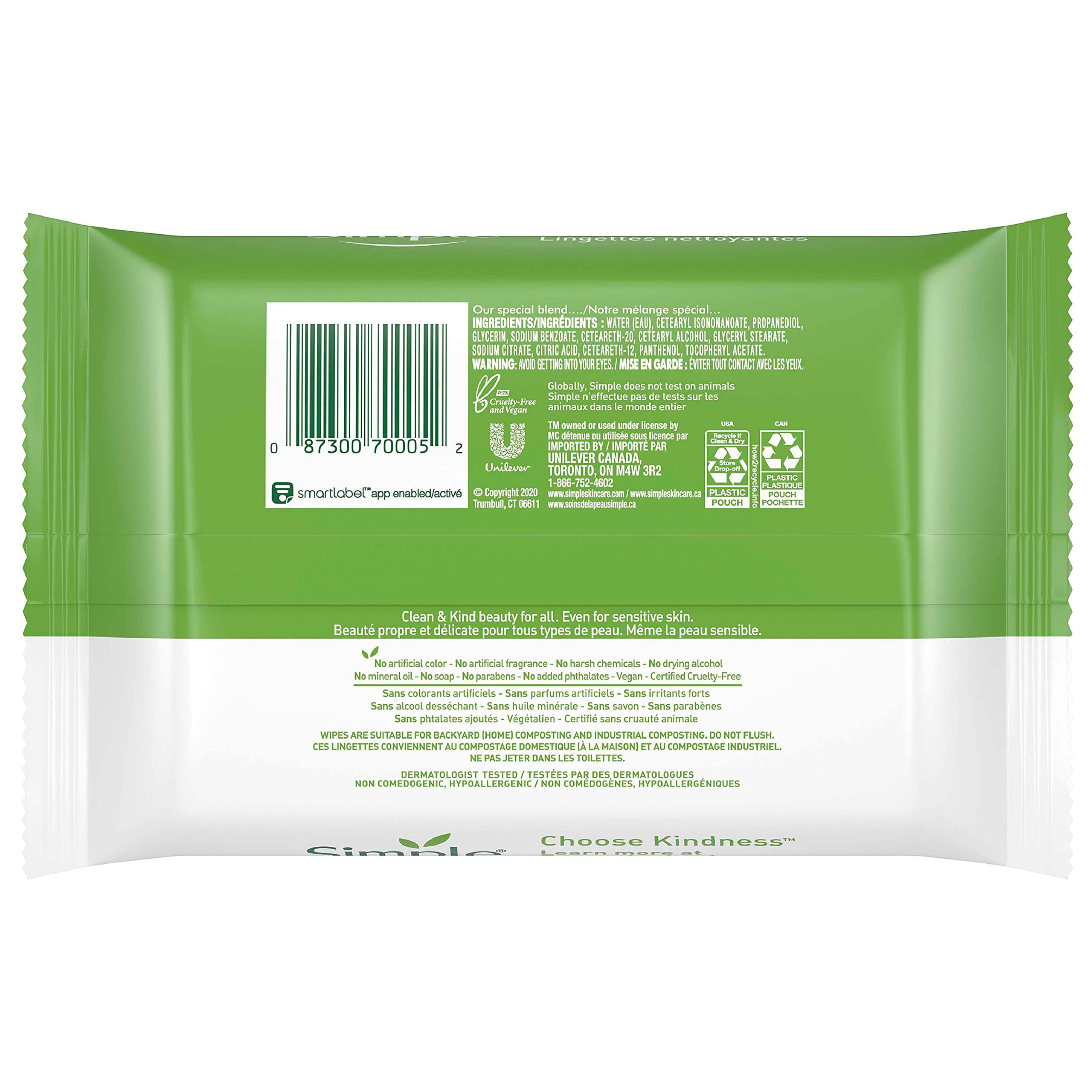 Simple Kind To Skin facial wipes packaging details