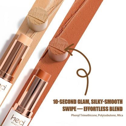 HECI BEAUTY balm to cream foundation stick swatched on medium skin tone