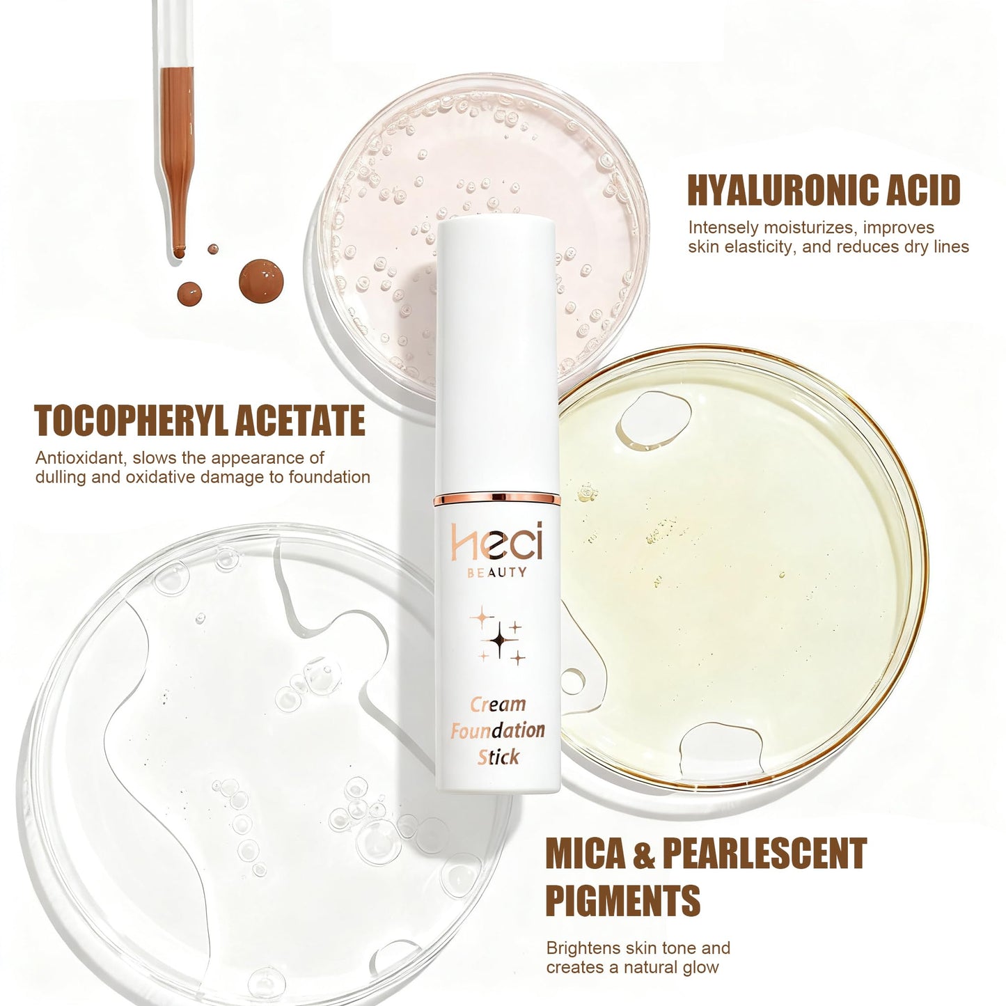 Lightweight buildable coverage foundation stick application on cheek