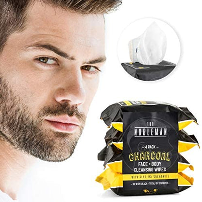 Travel friendly charcoal cleansing wipes for men