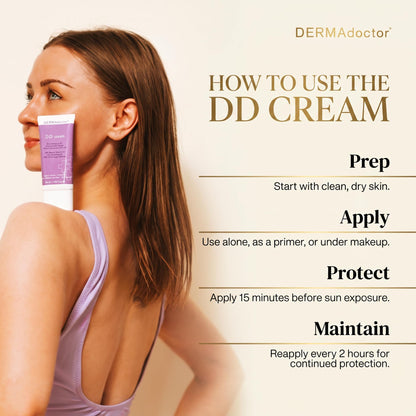 DERMAdoctor mineral sunscreen face cream tube angle view displaying product details.