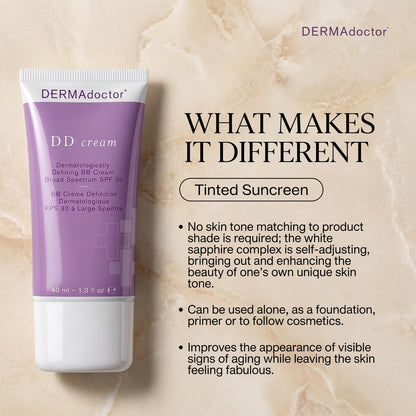 DERMAdoctor universal tint primer packaging highlighting the broad spectrum SPF 30 protection.