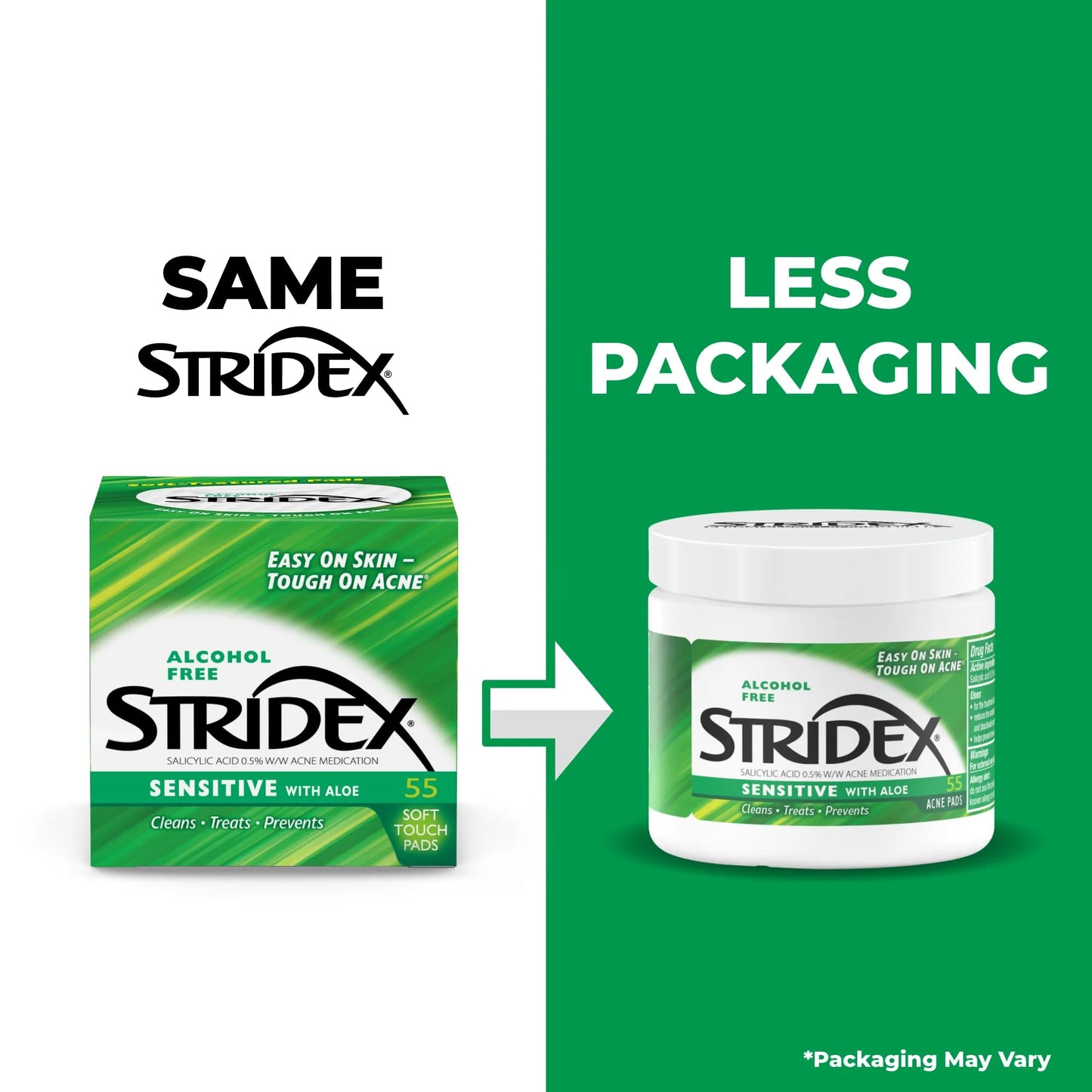 Stridex alcohol free acne treatment pads packaging side profile