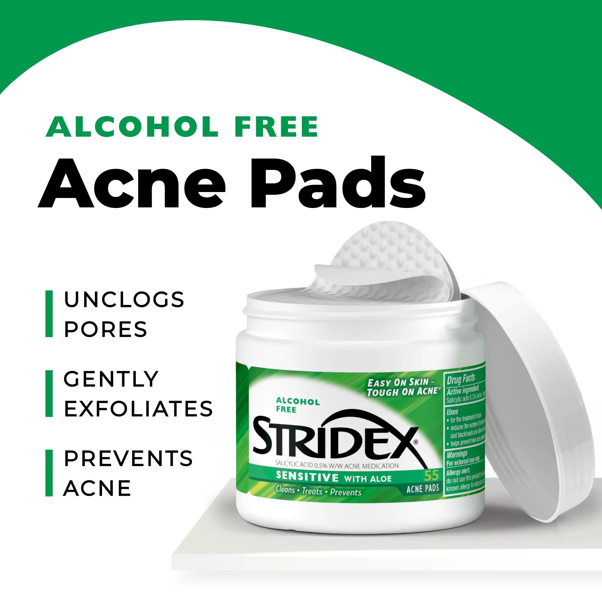 Stridex 55 count acne pads container with lid