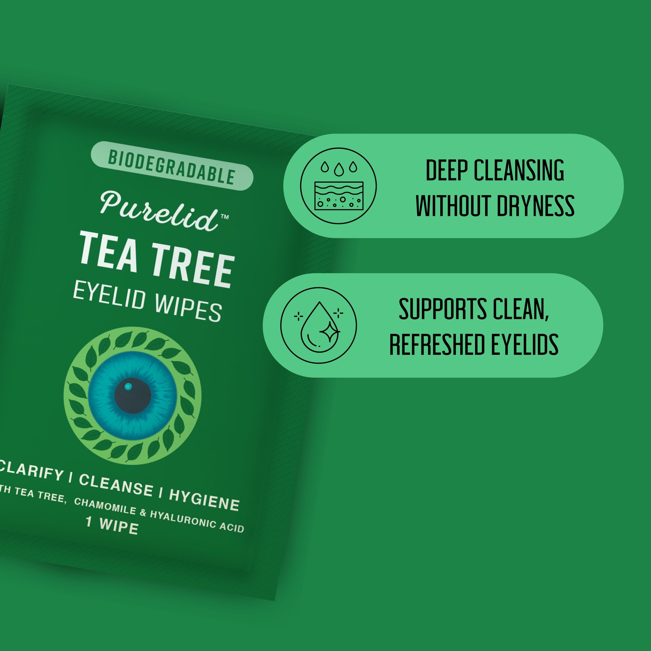Biodegradable tea tree eyelid wipes box contents