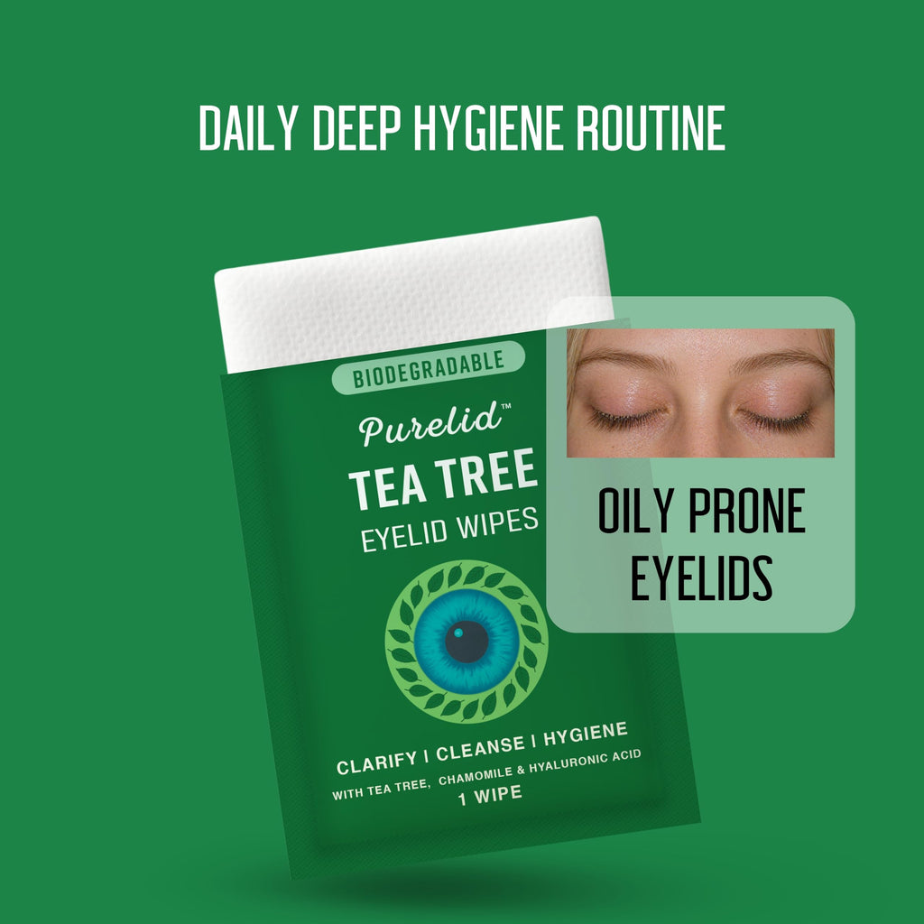 Purelid tea tree eyelid wipes complete 100 count box stack