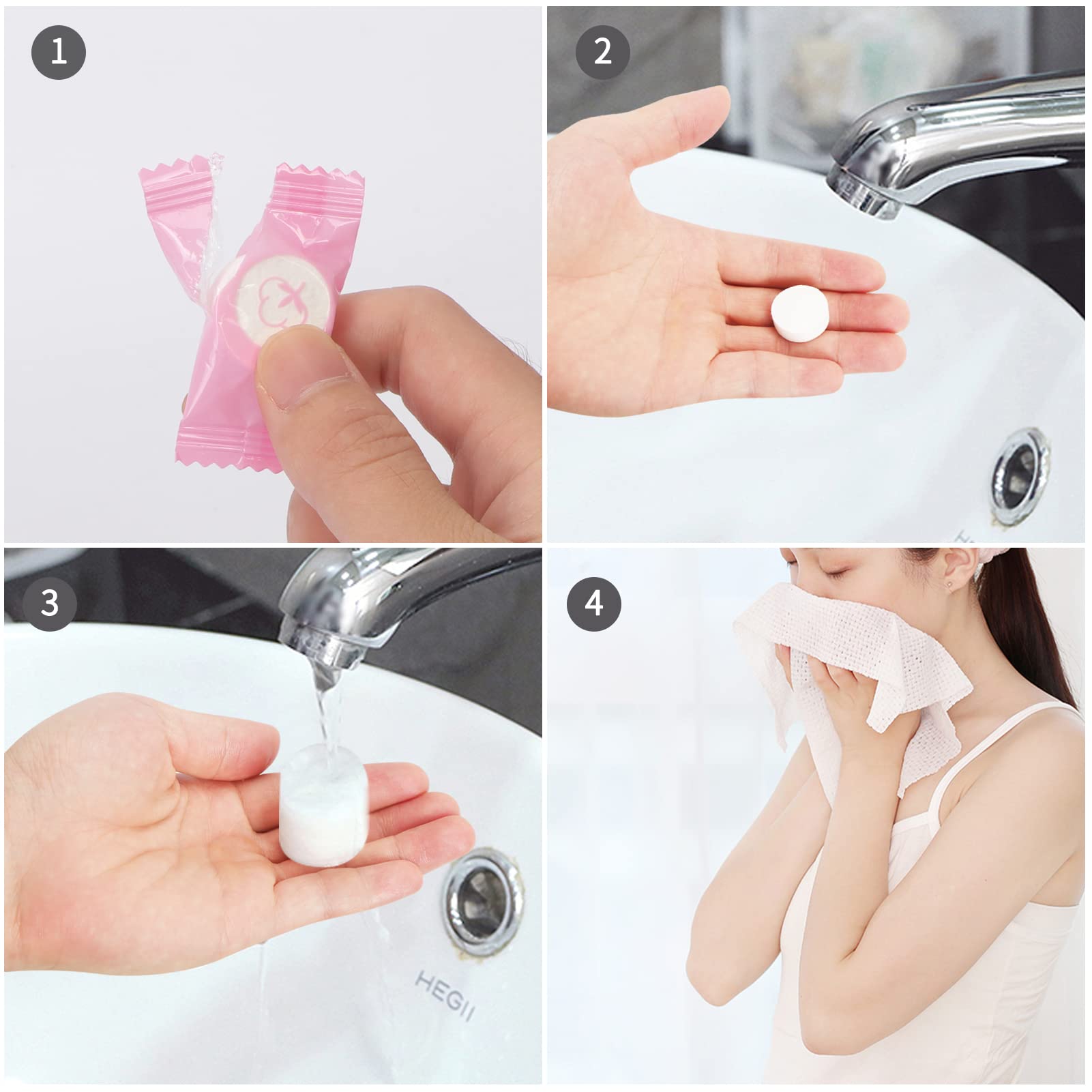 Compressed cotton tablet expanding in water bowl