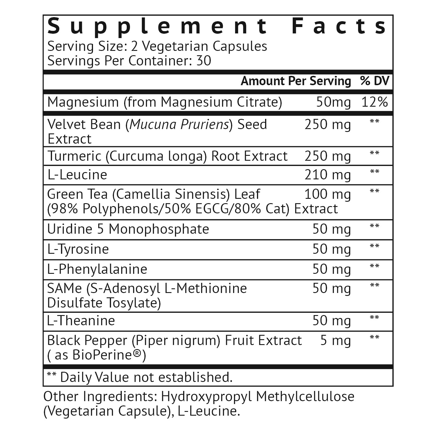 VitaMonk Dopify bottle angled view displaying clean brain food ingredients list