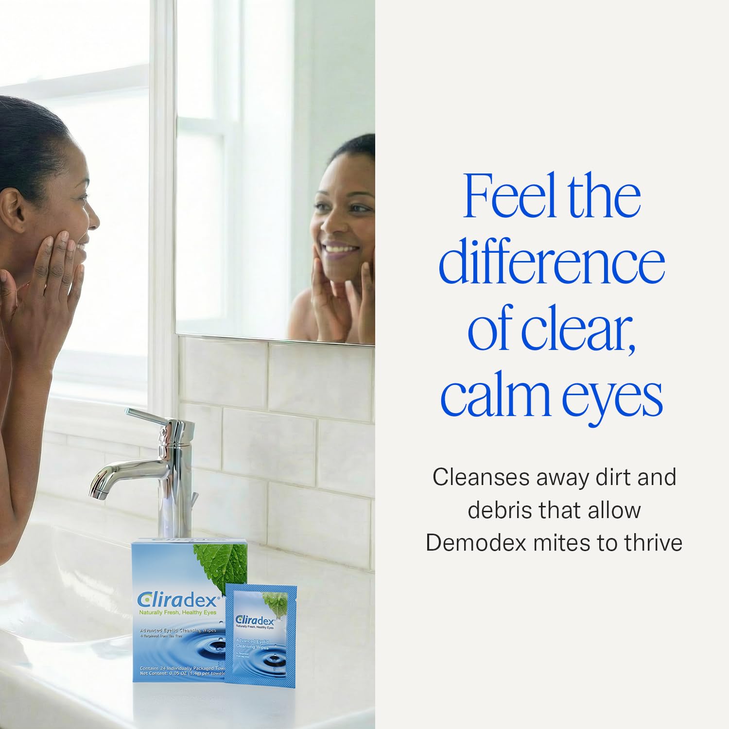 Individual Cliradex towelette packets for eyelid hygiene