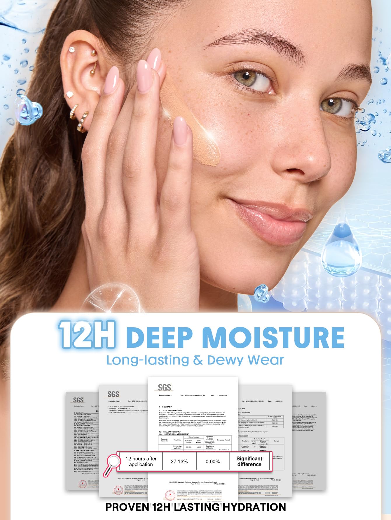 Side view of the premium packaging for the SHEGLAM hydration boosting skin tint in the variant Nude.