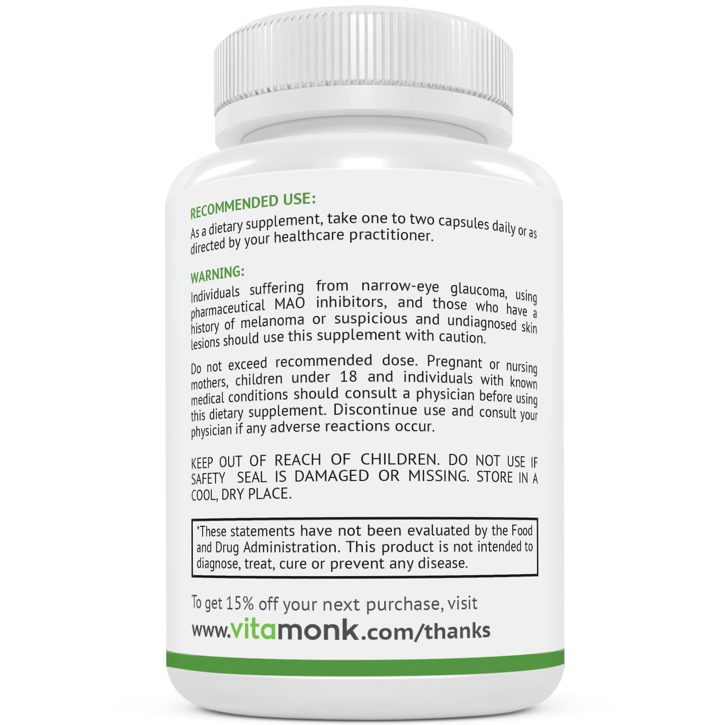 VitaMonk Dopify lifestyle presentation showing clean health supplement bottle side panel