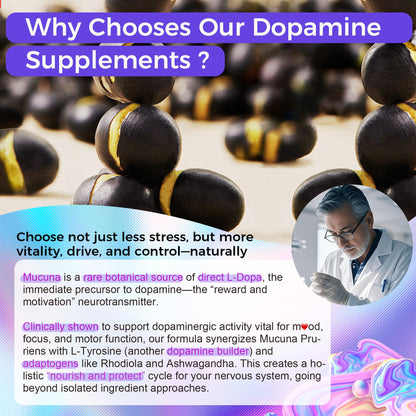 Side view of Well&Whole natural dopamine supplement liquid highlighting ingredients like Ashwagandha and Rhodiola.
