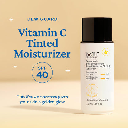 Belif Korean tinted moisturizer with Vitamin C showing packaging and texture