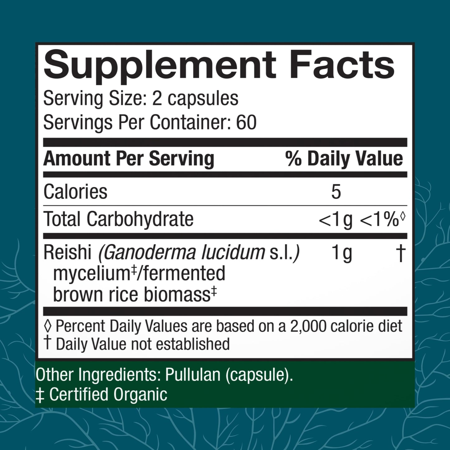 Host Defense Reishi organic capsule bottle supplement facts and ingredients label