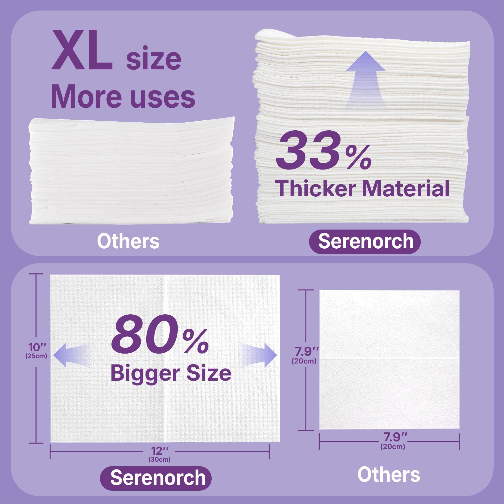 Serenorch disposable face towels showing size comparison