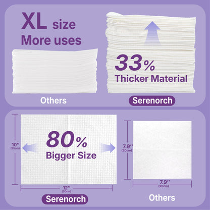 Serenorch disposable face towels showing size comparison