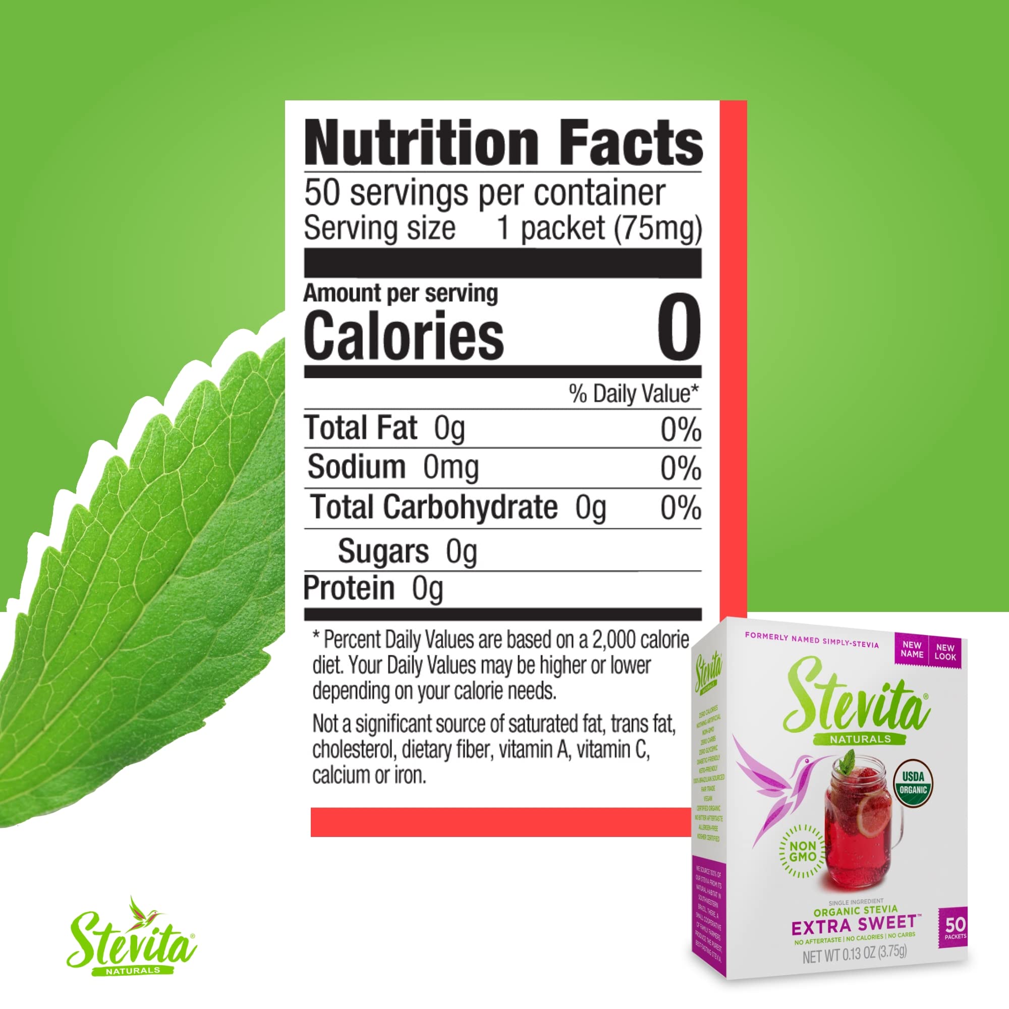 Stevita natural sugar free sweetener sachets close up look