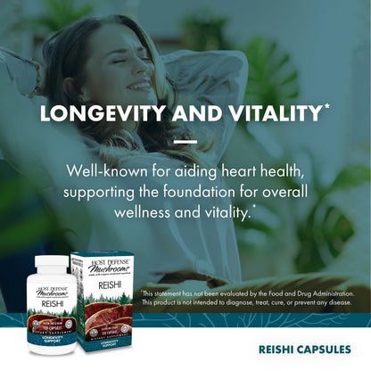 Host Defense Reishi unflavored organic longevity capsules seal verification