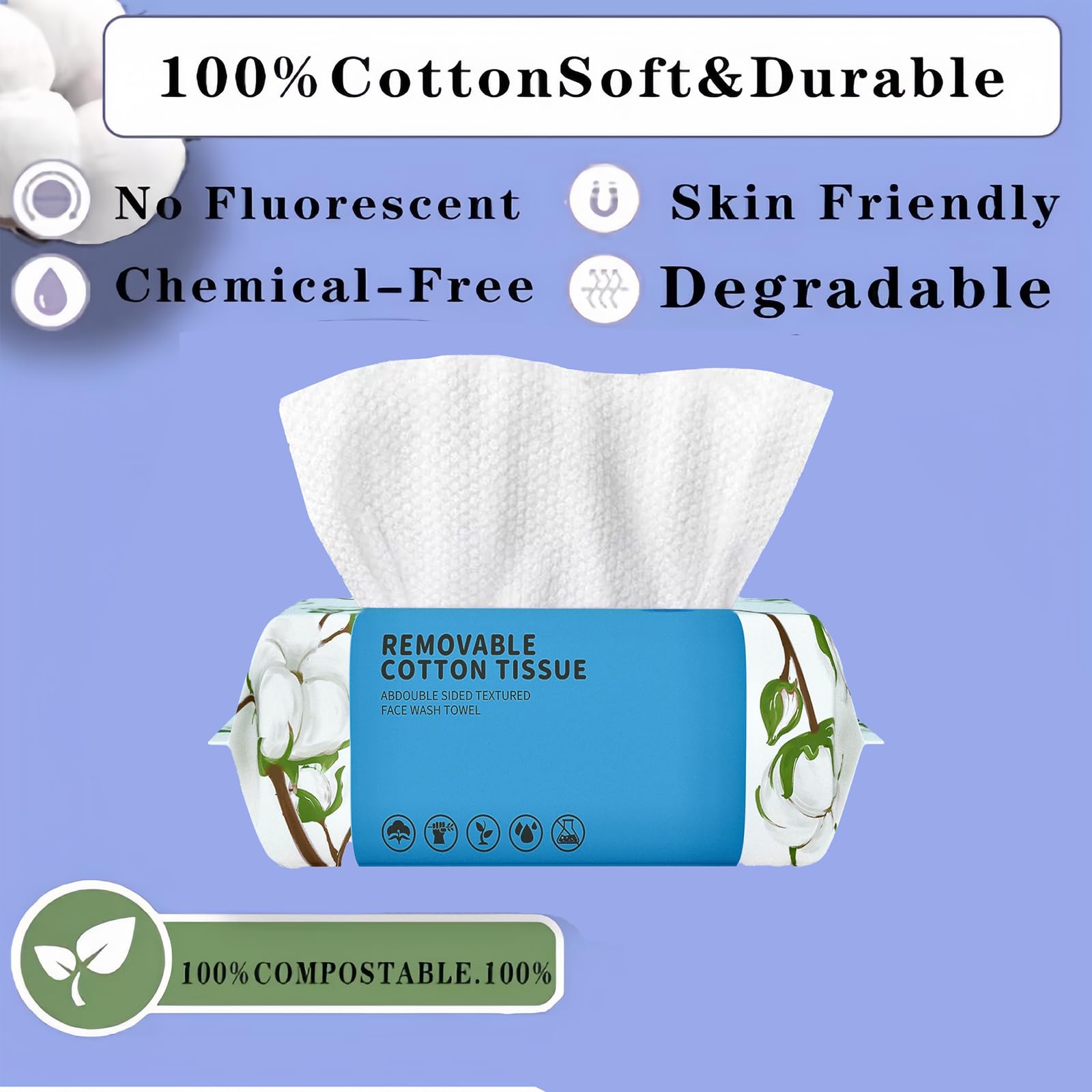 Pop up dispensing feature of KeeiZoes cotton facial tissues