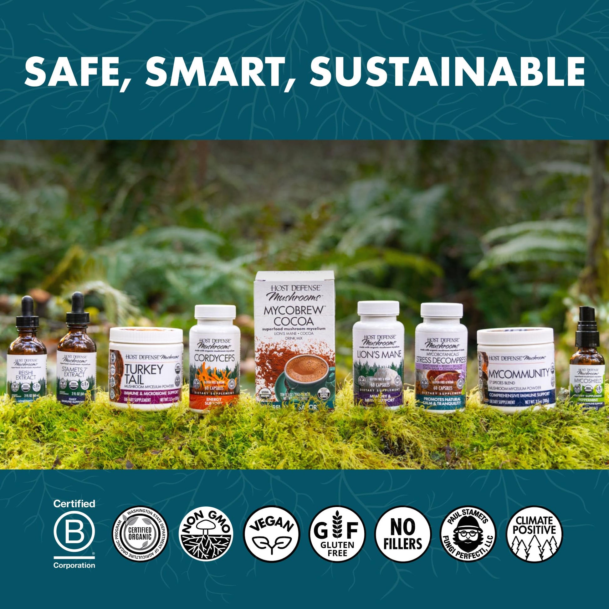 Host Defense Reishi adaptogen stress support supplement lifestyle bottle placement