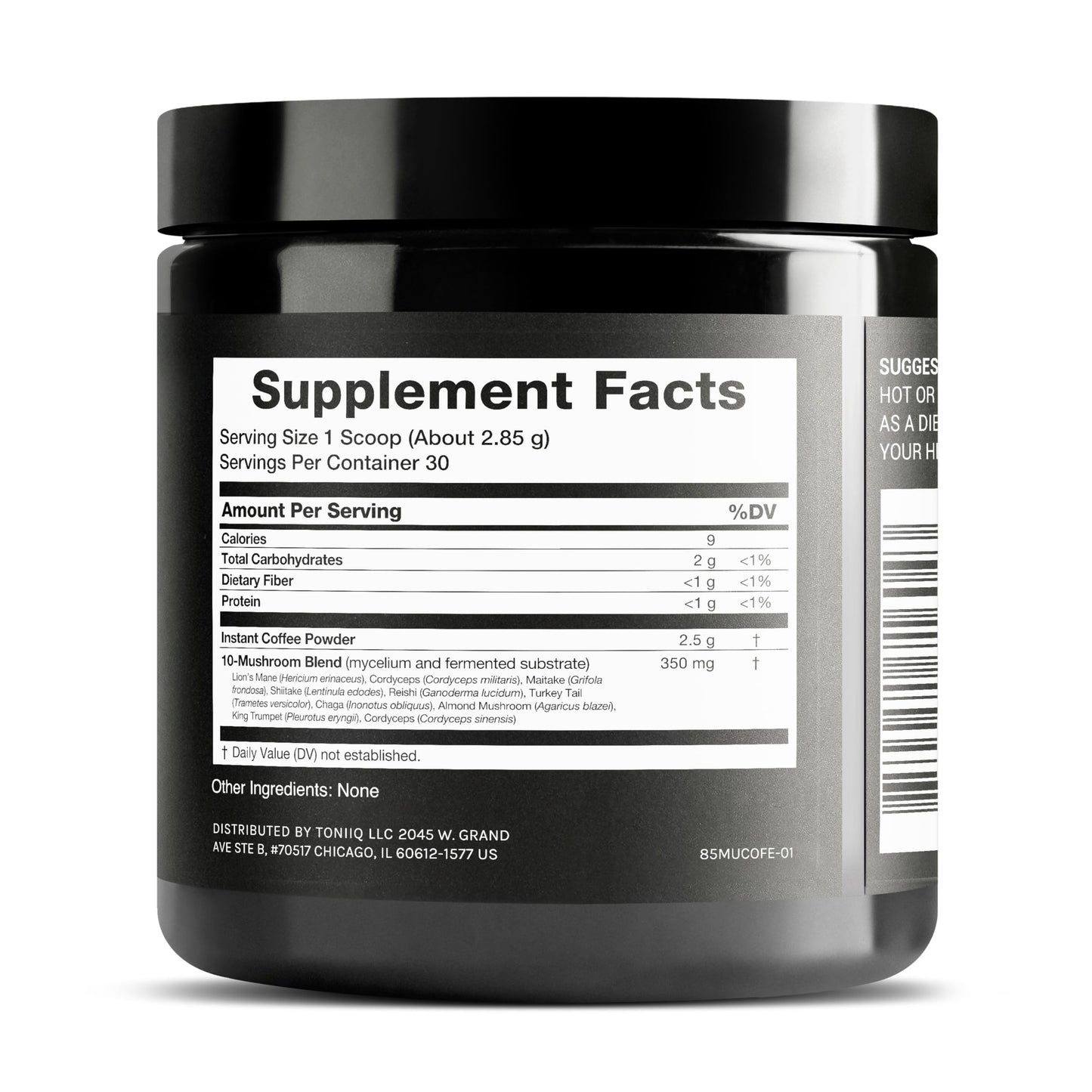 Toniiq 10 mushroom blend coffee formula showing Lion's Mane and Cordyceps benefits