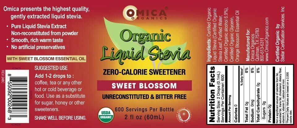 Omica Organics organic liquid stevia sugar substitute dropper cap detailing